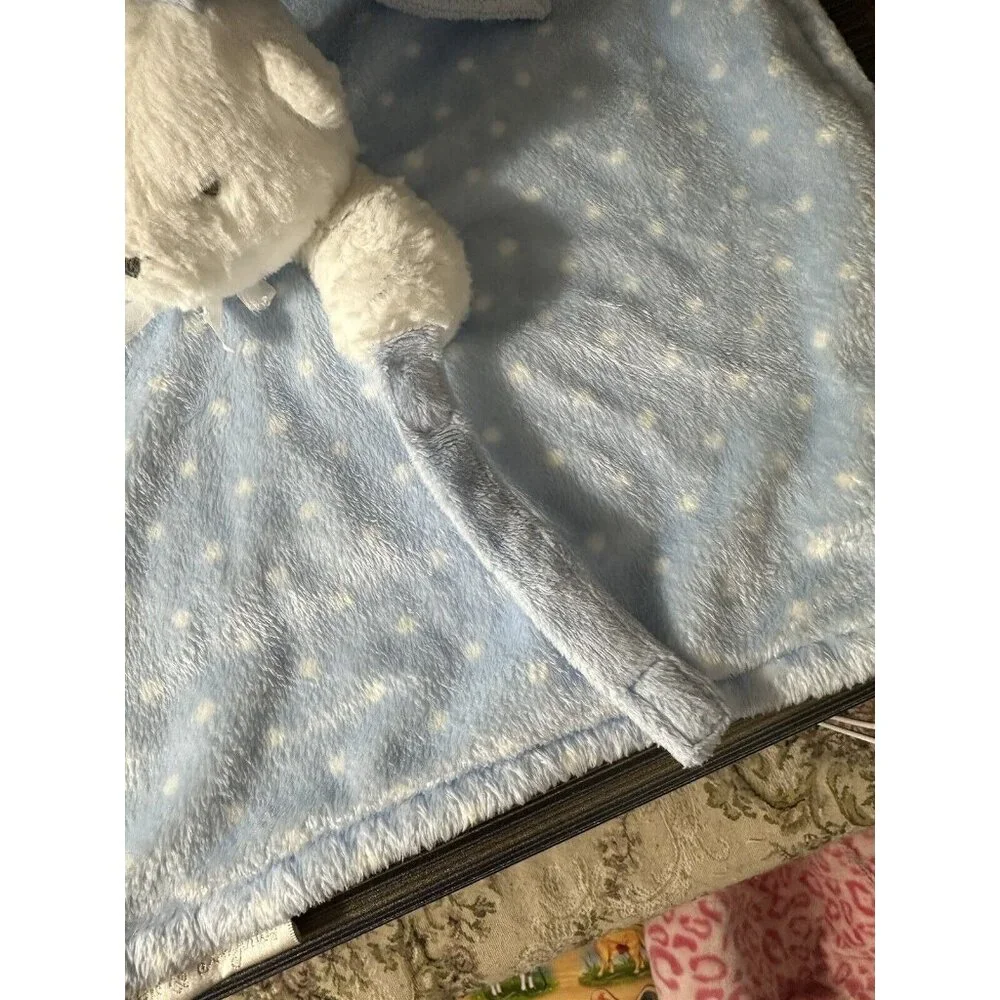 Blankets And‎ Beyond White Bear Polka Dot Blue Security Blanket Baby Lovey